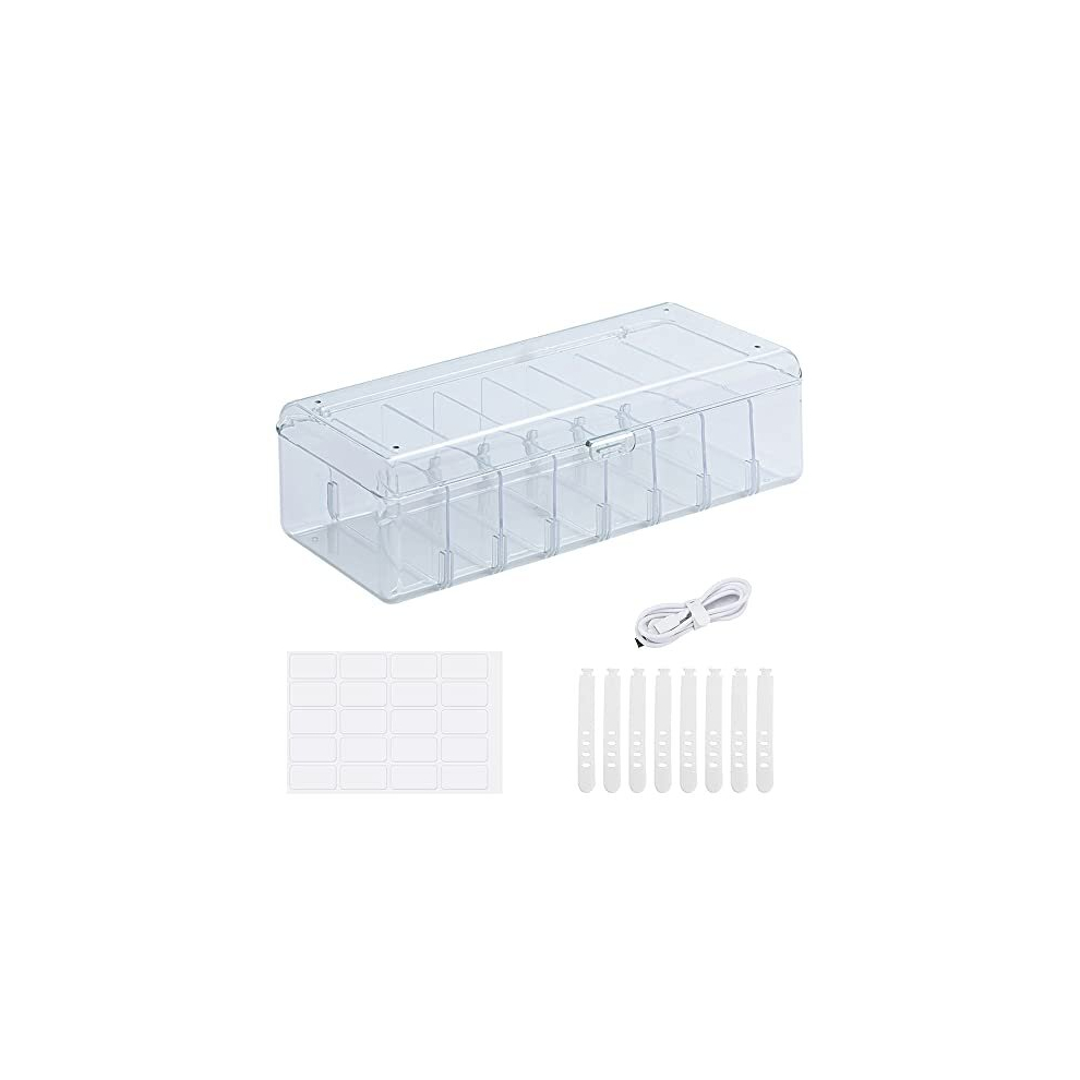 Data Cable Storage Box With 8 Cable Ties, Cable Management Box Hub Sorting Box With Lid, Desktop Cable Tidy Box With 9 Compartments For Cable 5014286031707