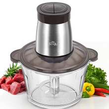 2L Food Processors 300W Electric Vegetable Chopper Glass Container with 4-304 Stainless Steel Knife for Meat, Smoothie, Onions, Fruit, Vegetables