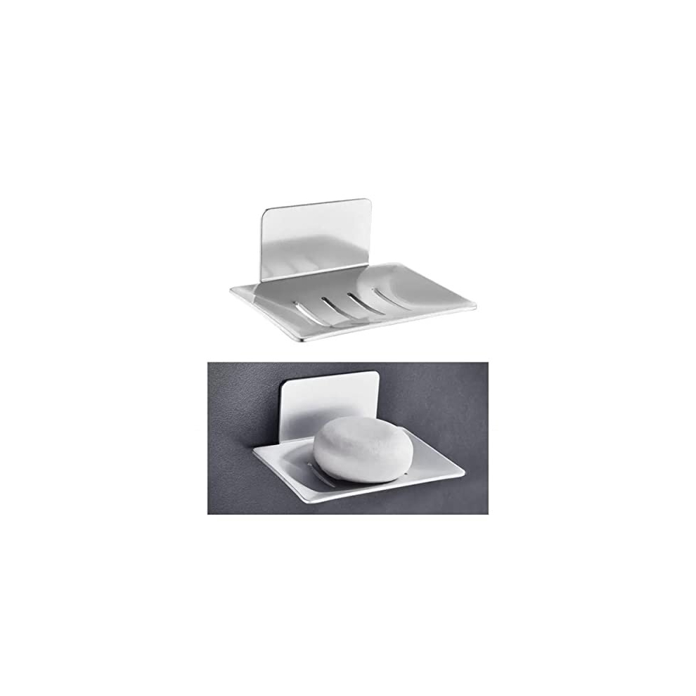 Silver Soap Dish for Shower - Self Adhesive Stick-on Soap Tray, No Drilling Required for Bathroom Soap Shower Tray by unel (Silver)
