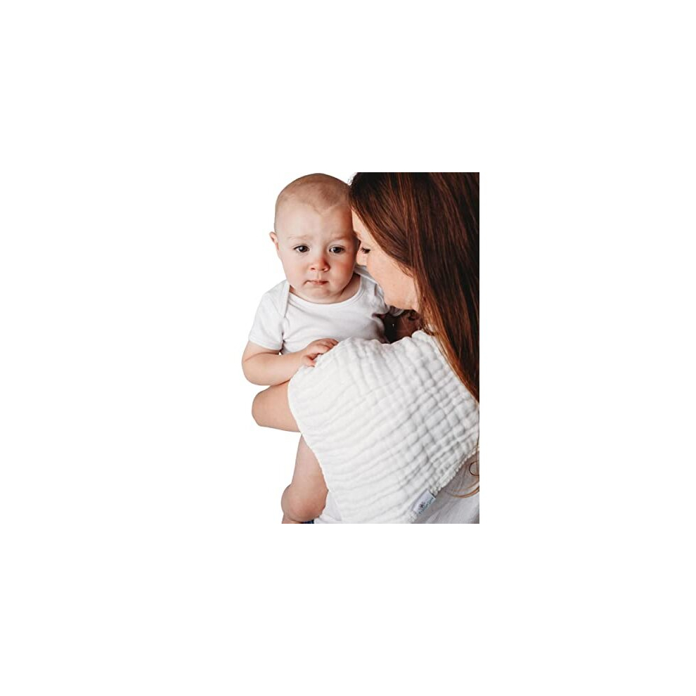 Muslin Cloths For Baby Essentials, Large Muslin Squares, Burp Cloths, Washcloths, Flannels - 100% Cotton (White, 6 pack)