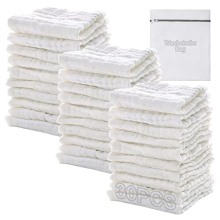 Muslin Cloths for Baby Girl & Boy, Burp Cloths, Small Muslin Squares Baby Girl 25x25cm 30 Pack + Free Wash Mesh Bag, White Face Cloths, Towels Newborn