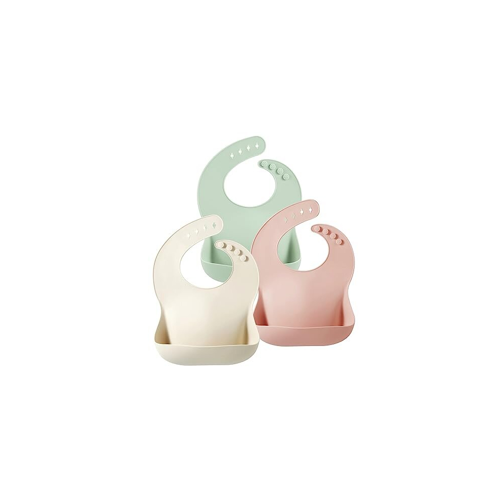 Pandaear 3 Pack Silicone Bibs For Babies & Toddlers, Waterproof Baby Bibs 6-12-18 Months For Weaning, Bpa Free Adjustable Baby Feeding Bib With Large Pocket