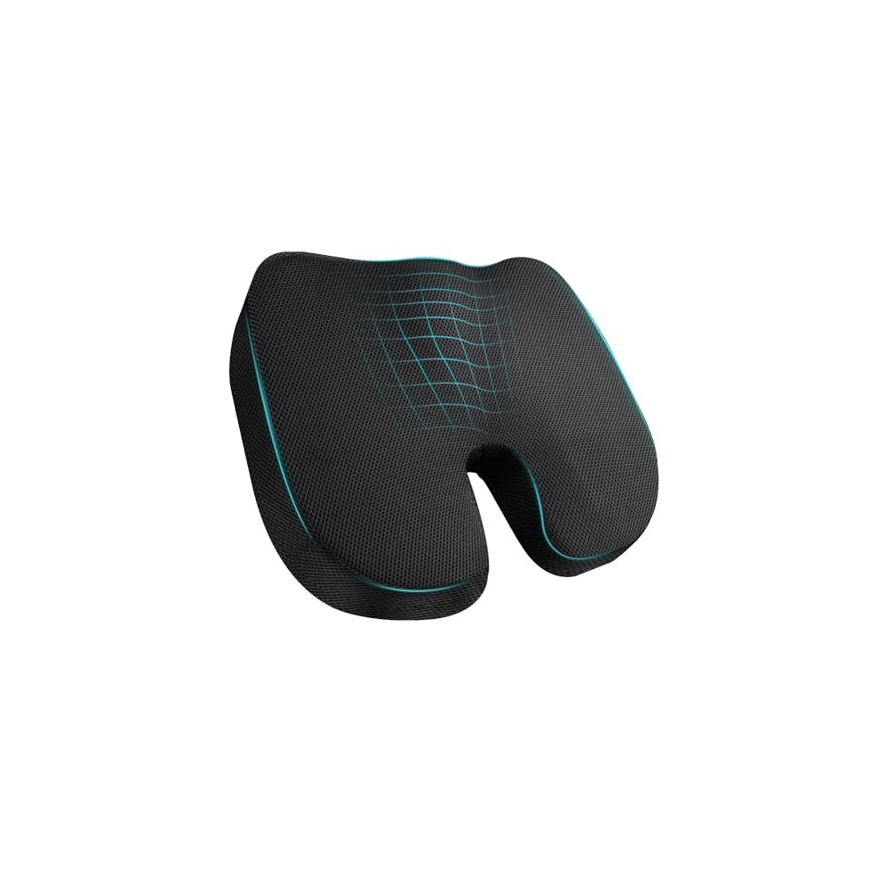 Cushion for Office Chair Memory Foam Coccyx Pain Relief Cushion Pillow for Back Support Non-Slip Seat Pad for Office Desk, for Car, Travel and
