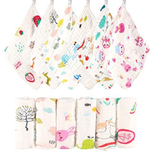 6 Pack Baby Washcloths Muslin for Girls, 12x12 Inch Muslin Cloths Baby Face Towel 6 Layers Soft Muslin Squares 100% Cotton Newborn Hand Washcloths