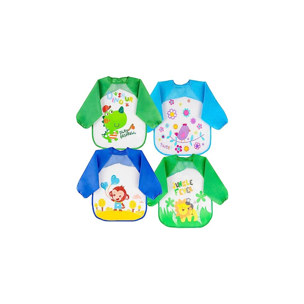 Bibs With Sleeves, 4 Pcs Baby Waterproof Weaning Toddler Bib, Long Sleeve Bib Unisex Feeding Bibs Apron For Infant Toddler 6 Months To 3 Years Old Vicloon