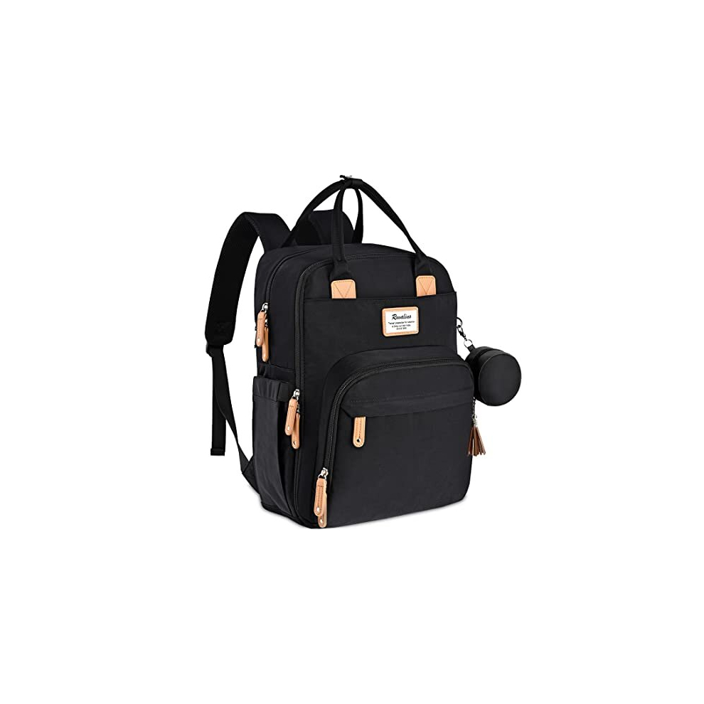 Baby Changing Bag with Pacifier Bag, Multifunction Baby Diaper Bag Travel Back Pack with Changing Mat for Mom and Dad (Black)