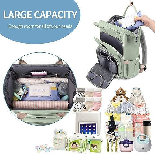 Baby Changing Backpack, Changing Bag, Backpack with Changing Mat, Large Capacity for On the Go (Green) 1