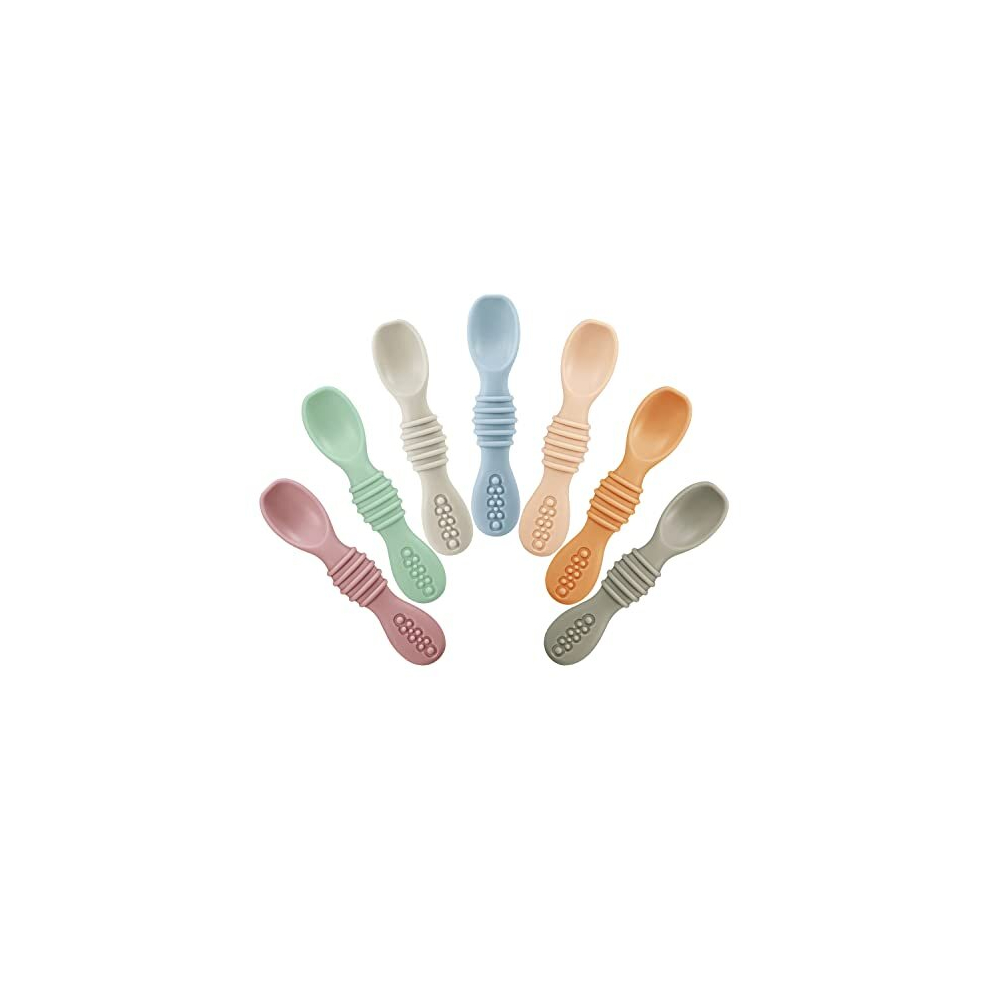 7 Pcs Silicone Baby Spoons, Baby Led Weaning Spoons First Stage Self Feeding Spoon For Toddler Infant Pandaear