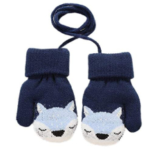 Baby Toddler Cute Fox Winter Warm Knitted Magic Mittens Gloves with Furry Lining Hanging On Neck Mittens for Girls Boys Age 1-3Years