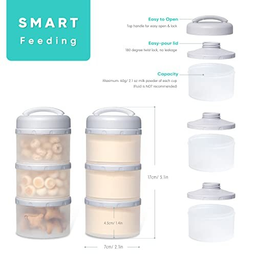 Baby Milk Powder Dispenser Pots Stackable Baby Formula Container, 2 Pack, Grey 1