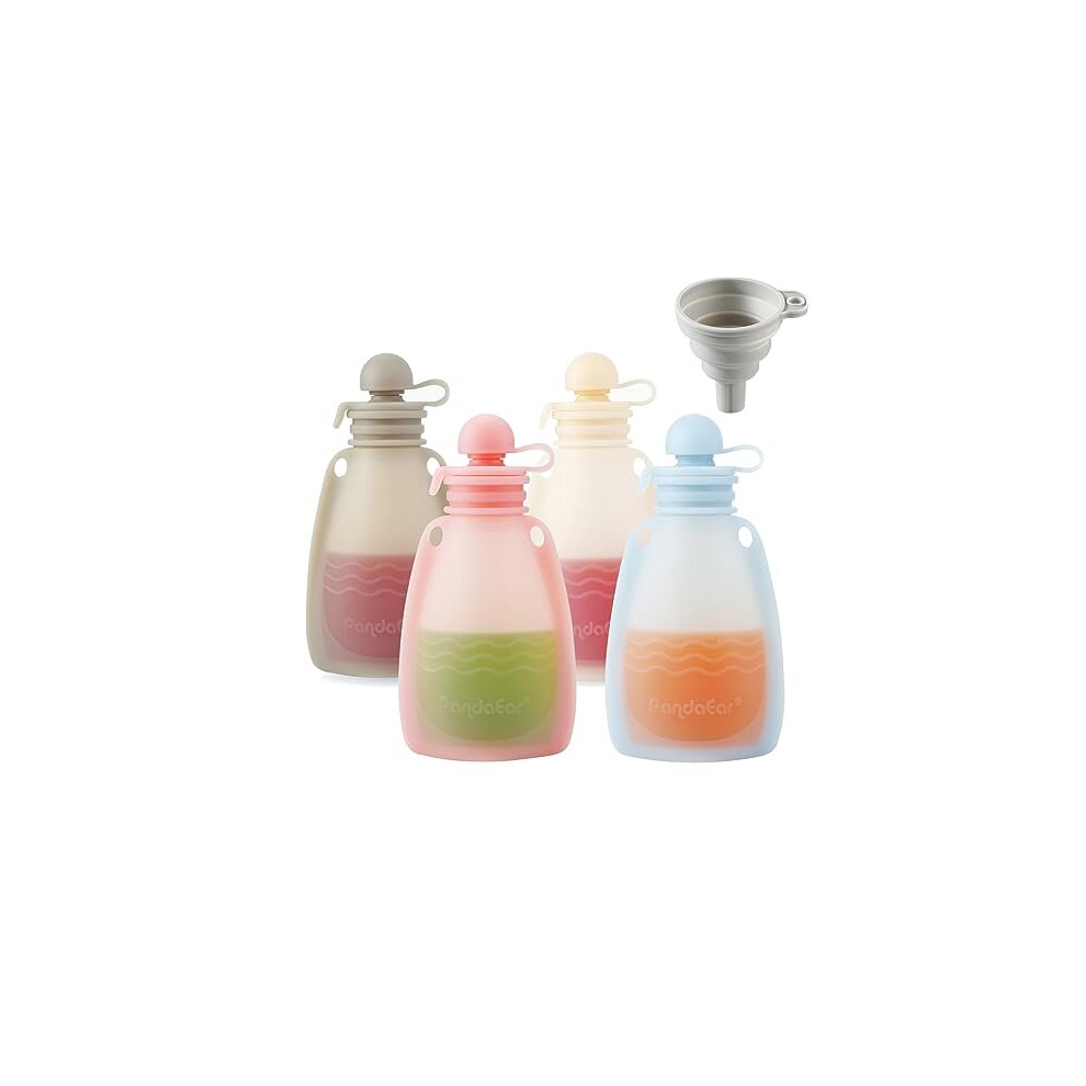4 Pack Reusable Silicone Baby Food Pouches, Squeeze Pouches for Toddler Kids, BPA-Free Silicone Refillable Baby Food Storage, 5.5 oz