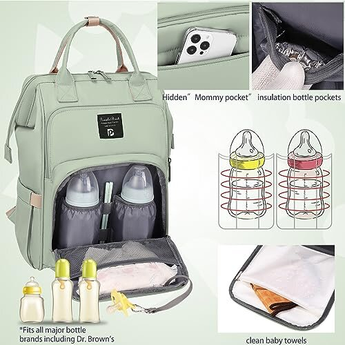 Baby Changing Backpack, Changing Bag, Backpack with Changing Mat, Large Capacity for On the Go (Green) 2