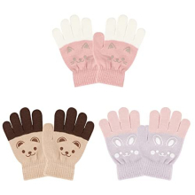 3 Pairs Kids Winter Knit Gloves Children Warm Cute Full-finger Stretch Gripper Magic Gloves for Baby Boys and Girls Age 4-9