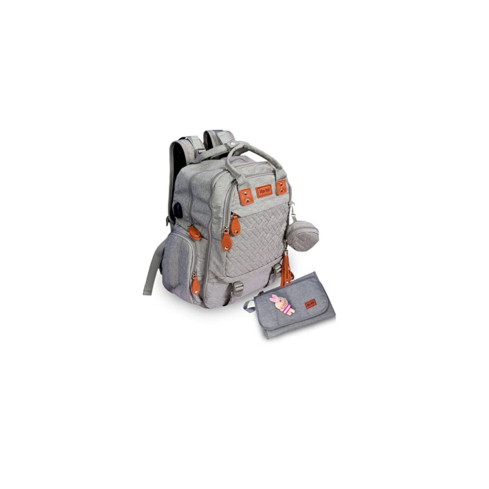 Baby Changing Bag, Baby Nappy Diaper Bag, Multi-Function Waterproof Maternity Large Capacity Travel Backpack with Changing Mat, USB Port & Pacifier