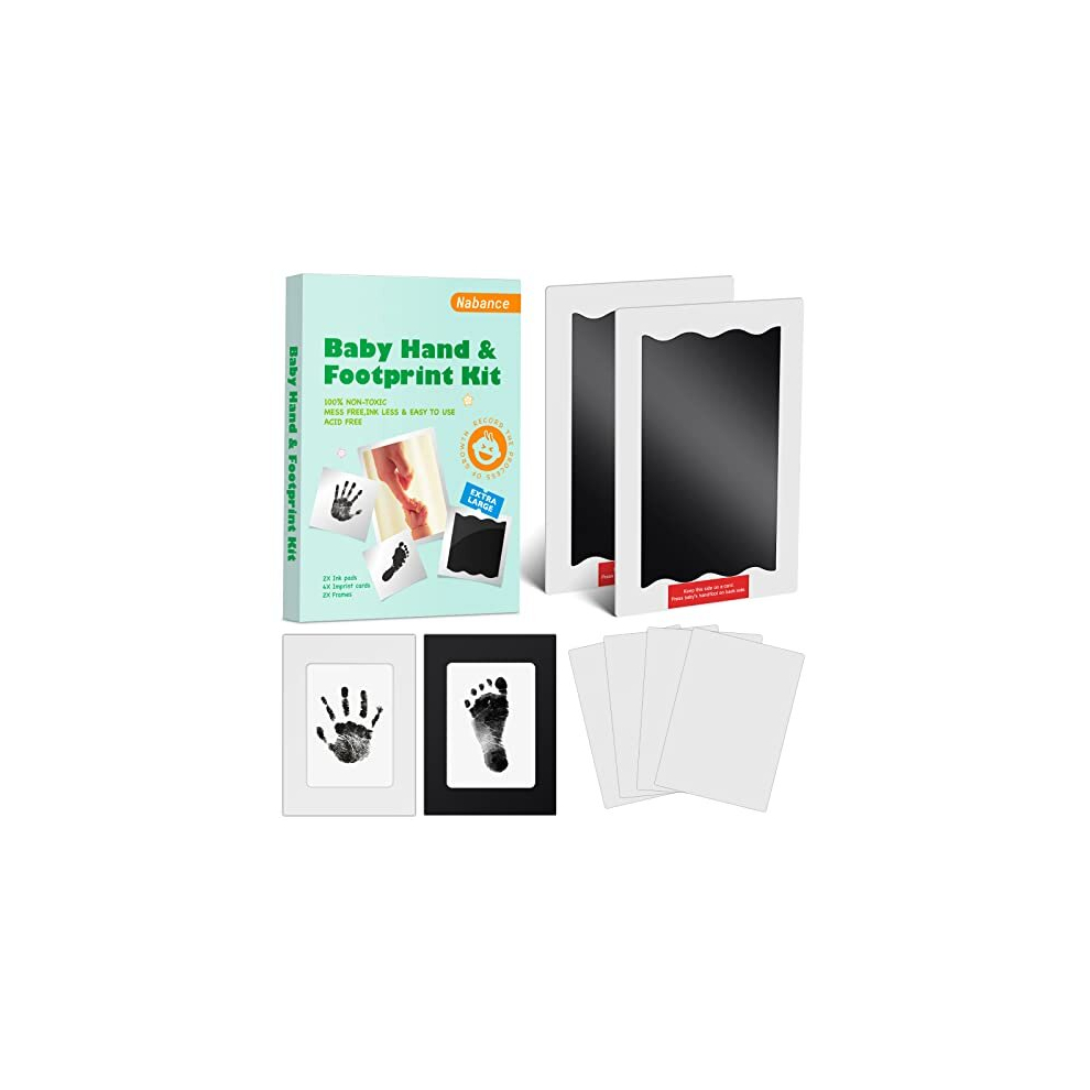 Nabance White/Black Baby Hand And Footprint Kit, 2 Large Size Inkless Ink Pads With & Photo Frames, 4 Imprint Cards,Stamp Print Ink Pads,Safe Non-Toxic For