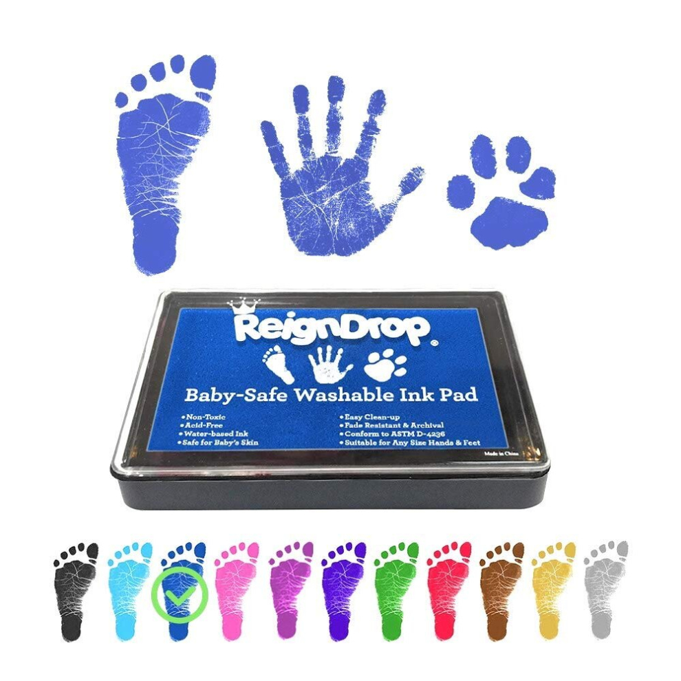 Reigndrop Ink Pad For Baby Footprint & Handprint - Creates Impressive Long Lasting Keepsake Stamp For Infant & Kids. Smudge Proof, Easy To Wipe Off Skin, Safe &