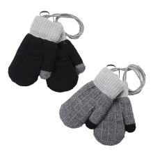2Pairs Toddler Warm Knitted Mittens with String Winter Thick Thermal Full Finger Gloves Baby Colorful Stretch Magic Glove Fluffy Mitten Hanging Neck
