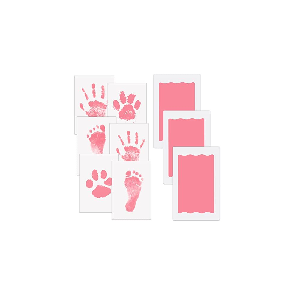 Nabance Inkless Hand & Footprint Kit, 3 Pink Baby Handprint Ink Pads With Clean-Touch, 6 Imprint Cards, Pet Paw Print, Baby Ink Imprint Kits Safe Non-Toxic,