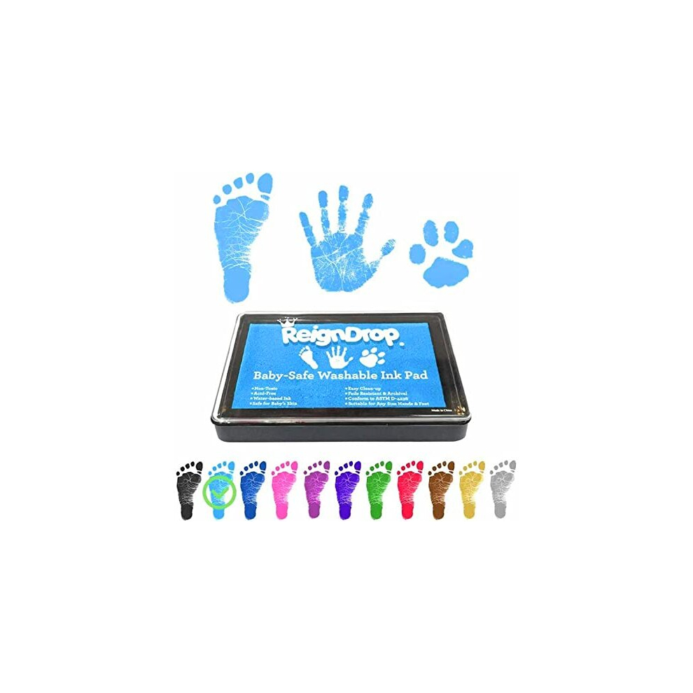 Reigndrop Ink Pad For Baby Footprint & Handprint - Creates Impressive Long Lasting Keepsake Stamp For Infant & Kids. Smudge Proof, Easy To Wipe Off Skin, Safe &
