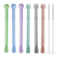 Silicone Baby Teether Tubes, 6 Pack Teething Sticks for Babies| Soft Baby Teething Toys Chew Frozen Teether for Teething Relief with 2 Cleaning Brush,