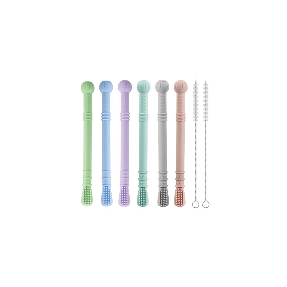 Silicone Baby Teether Tubes, 6 Pack Teething Sticks for Babies| Soft Baby Teething Toys Chew Frozen Teether for Teething Relief with 2 Cleaning Brush,