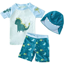 Toddler Baby Boys Swimsuit Shark Dinosaur Two Pieces Swimwear Rash Guards Trunk Bathing Suits with Hat UPF 50+