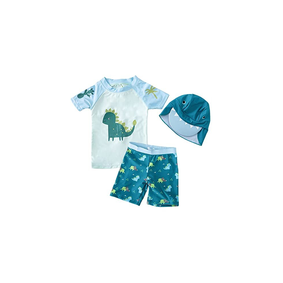 Toddler Baby Boys Swimsuit Shark Dinosaur Two Pieces Swimwear Rash Guards Trunk Bathing Suits with Hat UPF 50+