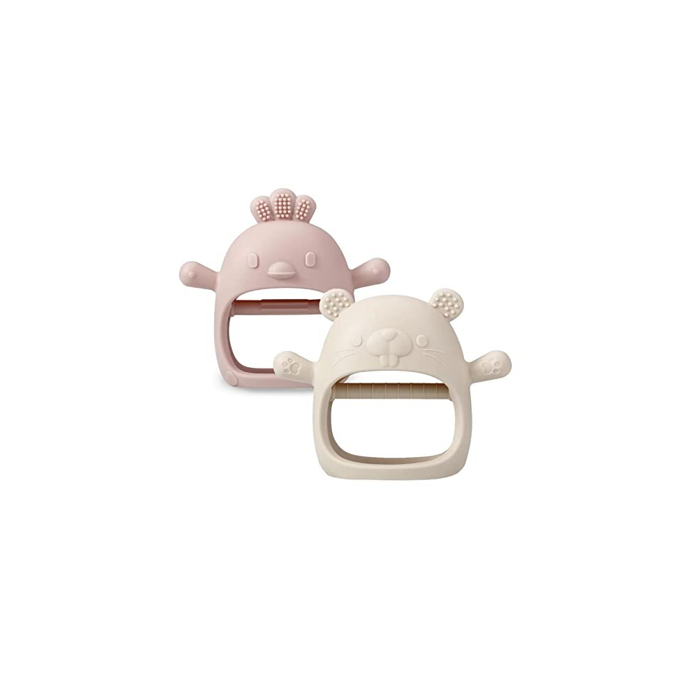 Pandaear 2 Pakc Silicone Baby Teething Toys| Baby Hand Teether Mitten For Sucking Needs| Baby Chew Toys Hand Pacifier For Soothing Teething Pain Relief (White