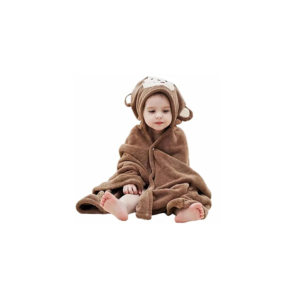 Hilmocho Baby Hooded Bath Towel Infant Toddler Swaddle Wrap Blanket Soft Warm Coral Velvet Absorbent Swimming Shower Towel (Brown Monkey)