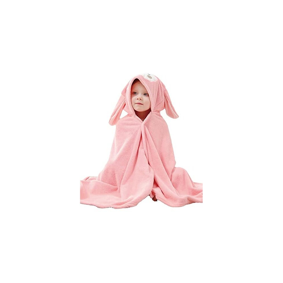 Baby Hooded Bath Towel Swaddle Wrap Blanket Bathrobe Ultra Soft Absorbent Coral Velvet Poncho Shower Towel For Newborn Infant Toddler (Pink Rabbit) Pink,Orange Gneliwm