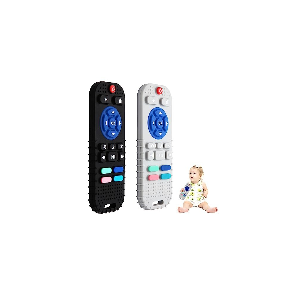 Hooku 2 Pack Remote Teether For Baby, Silicone Teethers For Babies 6-12 Months, Baby Teething Toys For Babies 0-6 Months, Sensory Toys For Babies, Toddler
