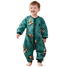 Toddler Sleeping Bag, Soft Cotton Baby Sleep Bag with Feet 1.5 TOG Wearable Blanket with Long Sleeve Sleep Sack for All Seasons (Excavator, 6-15M)