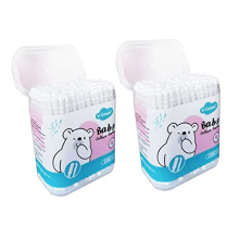 400pcs Baby Safety Cotton Buds with Large Tips for Newborn, Babies, Kids, Children, 100% Organic Cotton, White Paper Sticks, 2 Pack of 400 Buds Total
