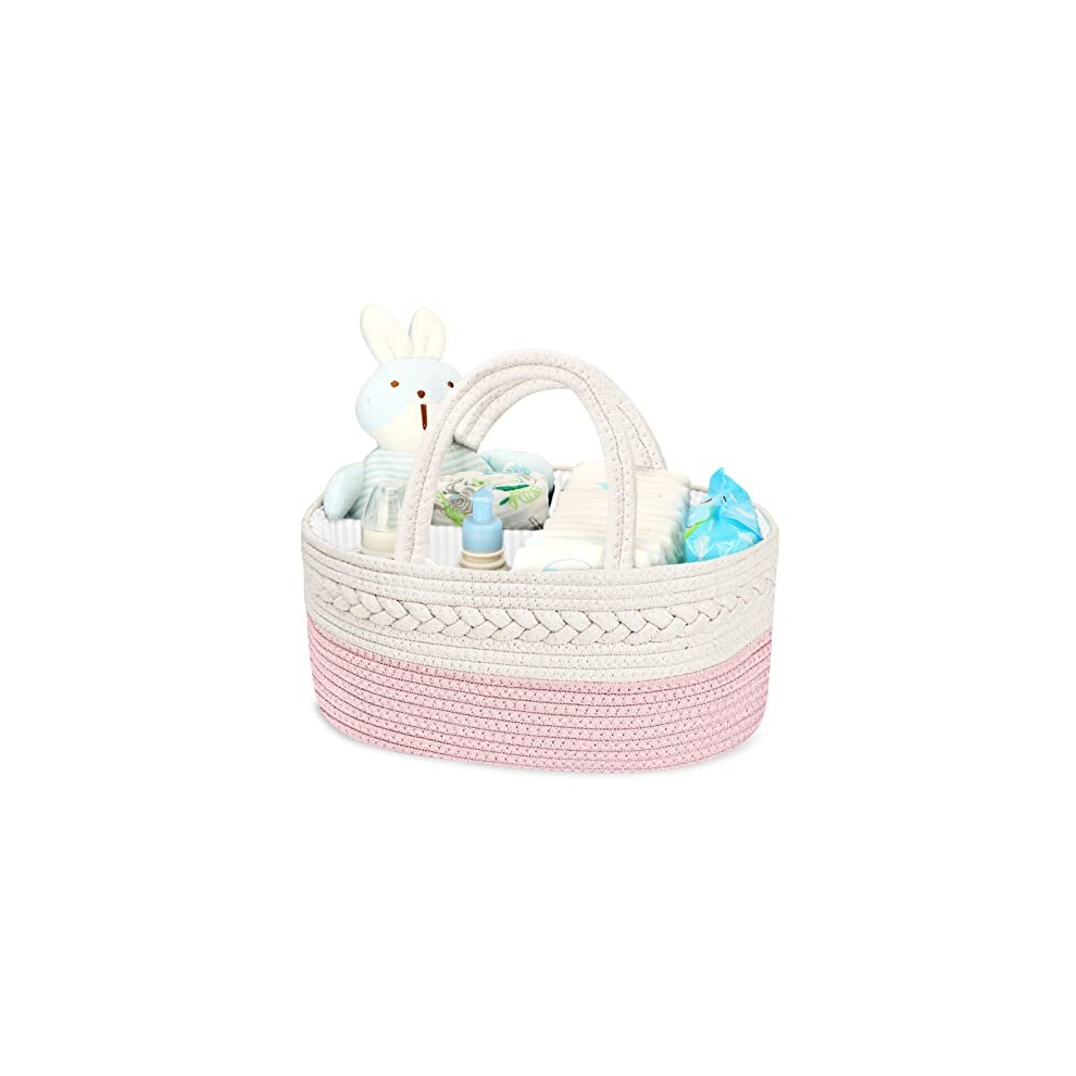 Maliton Nappy Caddy，Cotton Rope Newborn Essentials，Sturdy Portable Nursery Baby Caddy Storage Basket With Removable Compartments，Nappy Organiser As Baby