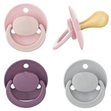 Round Latex Dummy for Babies from 0-24 Months - Set of 4 Cherry Dummies - Natural BPA Free Rubber Latex - Made in Germany - Pink & Grey