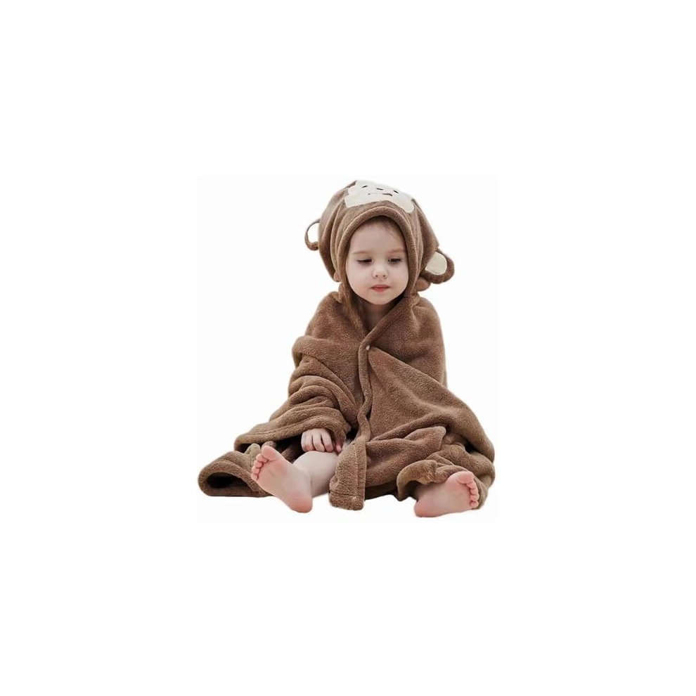 Baby Hooded Bath Towel Swaddle Wrap Blanket Bathrobe Ultra Soft Absorbent Coral Velvet Poncho Shower Towel For Newborn Infant Toddler (Brown Monkey) Orange,Brown Gneliwm
