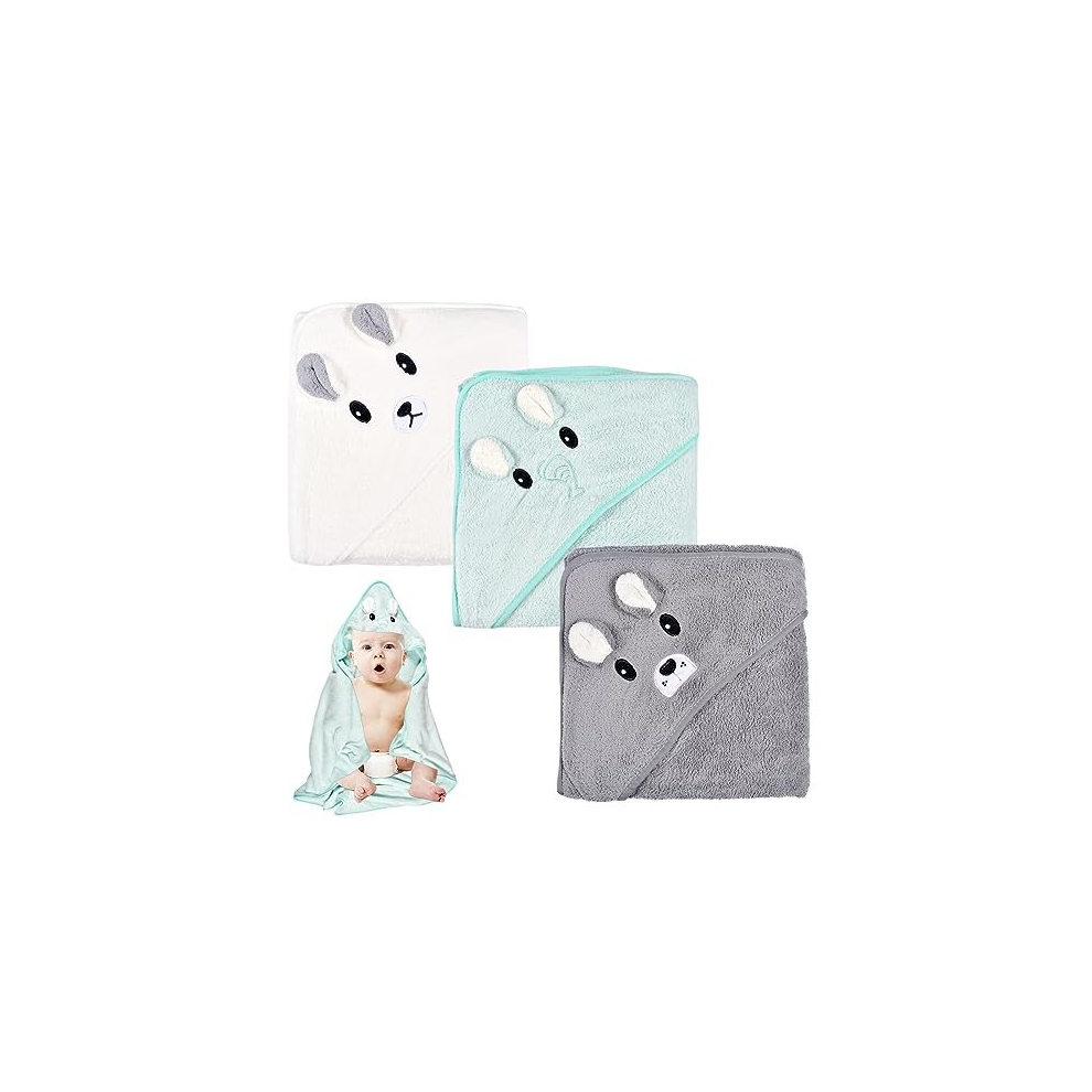 Hooded Towel Baby 3 Pieces Baby Towel Hood Baby Bath Towel Baby Towel with Hood 80 x 80 cm for Baby Bathing, Soft Super Absorbent, Cute Baby Hooded