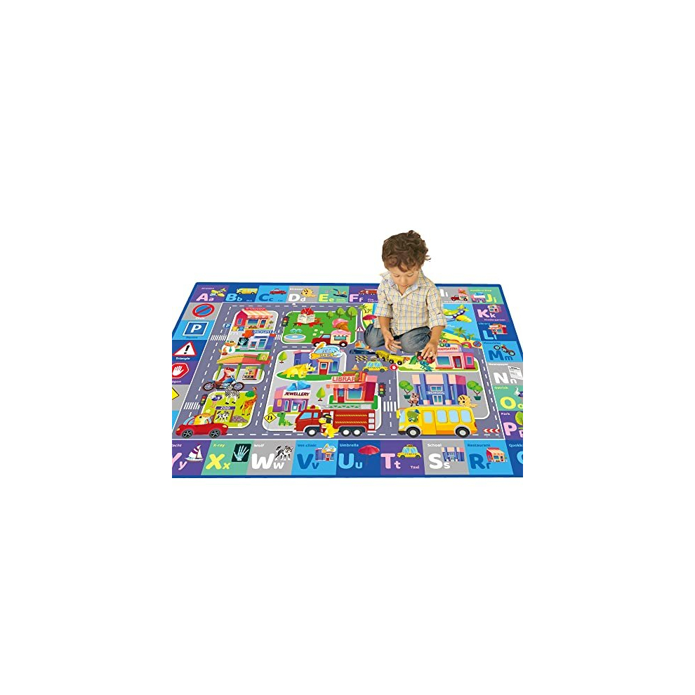 Floor Large Playmat for Babies Super Soft ABC Play Mat for Kids Toddlers & Infants - Extra Thick (0.8cm) Large Padded Non-Slip Car Rug with City -