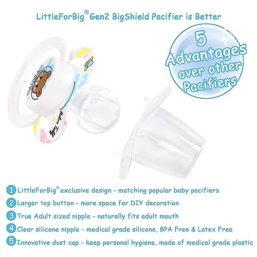 Bigshield Generation-II Adult Sized Pacifier Astro Babies White Teddy Pattern 1