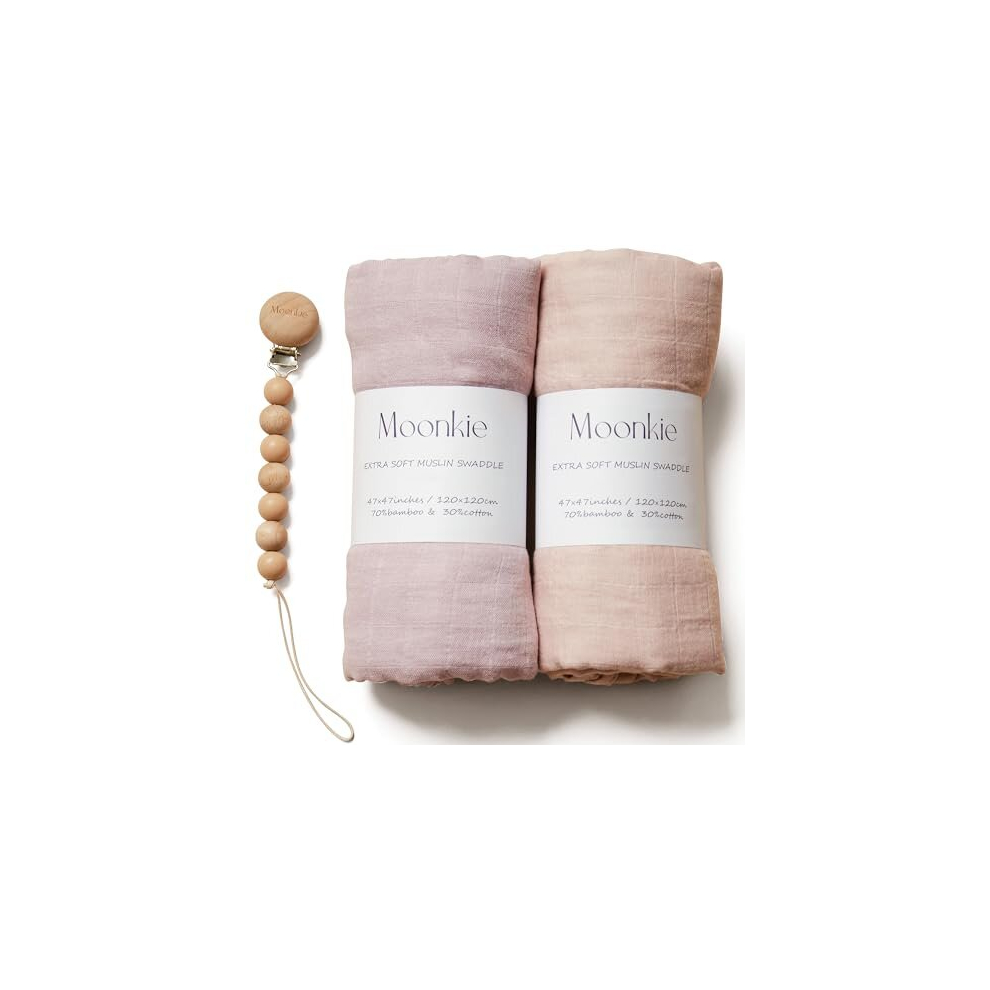 Muslin Swaddle Blanket, Essentials Baby Receiving Blanket For Girls And Boys, Infant Wearable Swaddling Set, 47 X 47 Inches, 2 Pack (Rose Moonkie
