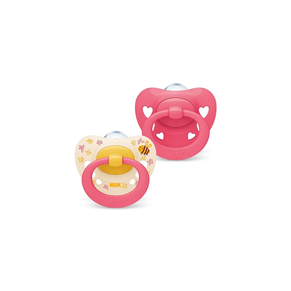 Signature Baby Dummy | 18-36 Months | Soothes 95% of Babies | Heart-Shaped BPA-Free Silicone Soothers | Includes Case | Pink Hearts | 2 Count