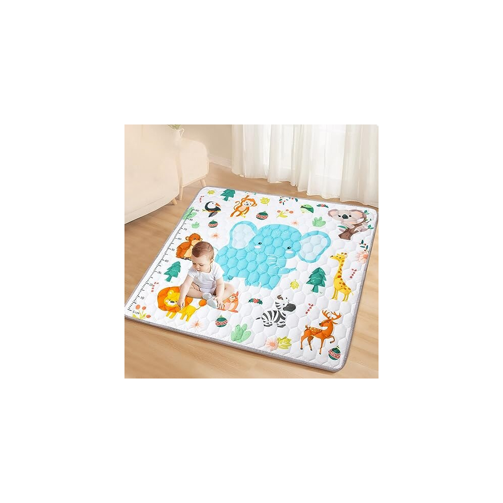 Baby Play Mat, Foldable Kids Playmat, Cotton Baby Play Mats For Floor, 127X127cm Soft Baby Crawling Mat Pollution-Free, Non-Slip Baby Activity Play Funsland
