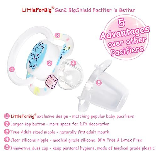 Bigshield Generation-II Adult Sized Pacifier White Vintage Elephant Pattern 1
