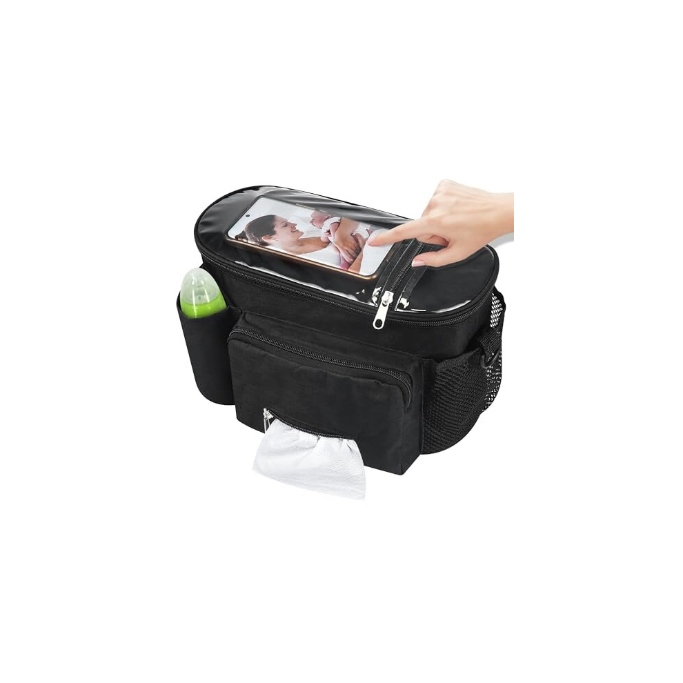 Upgraded Capacity Pram Organiser With Touch Screen Phone Pocket Buggy Bag Universal Mummy Baby Pram Bags Cup Holders Shoulder Strap Waterproof Cakefly