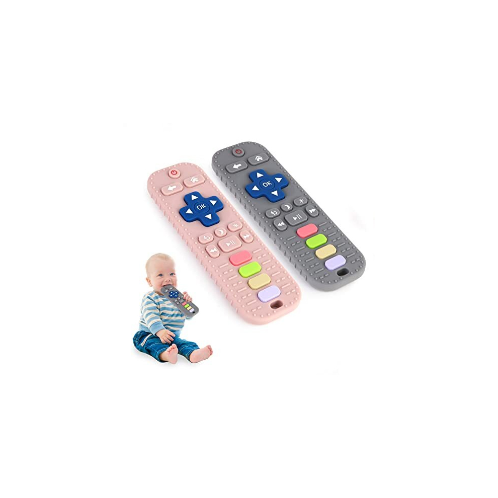 Hooku 2 Pack Silicone Teething Toys For Babies 0-6 Months, Teethers For Babies 6-12 Months, Remote Teether For Baby, Sensory Toys For Babies, Baby Chew Toys