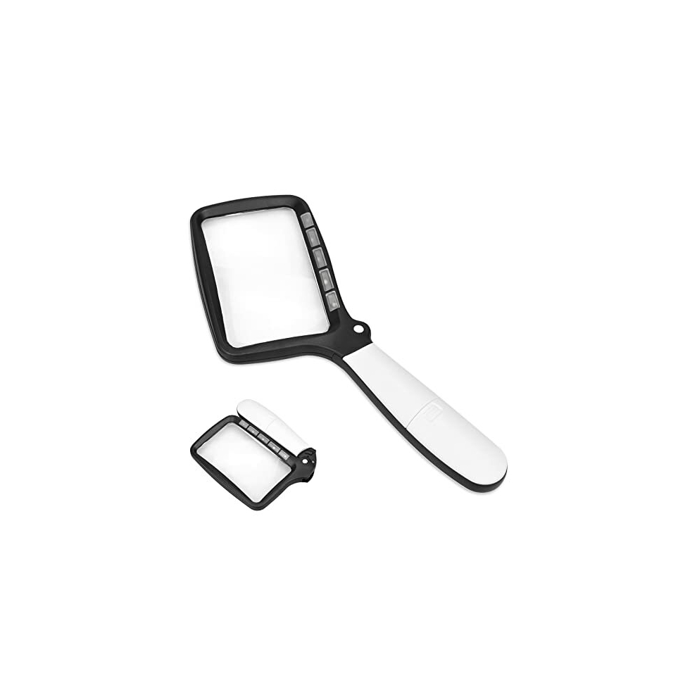 Worlude Light Magnifying Glass With Rectangular Magnifying Glass, Folding Handheld 3X Large Rectangle Ed Magnifier With Dimmable Led For Reading