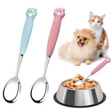 Pet Food Spoon, 2 Pcs Stainless Steel Pet Spoon Cat Claw Spoon Long Handle Pet Can Spoon Dog Cat Feeding Spoon for Wet Food (Blue+Pink)