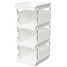 Stackable Storage Baskets, 4 Tier Plastic Storage Trolley Unit Rack Shelf for Wardrobe, Kitchen, Cupboard Storage Organiser, White, 35 x 30 x 72 cm