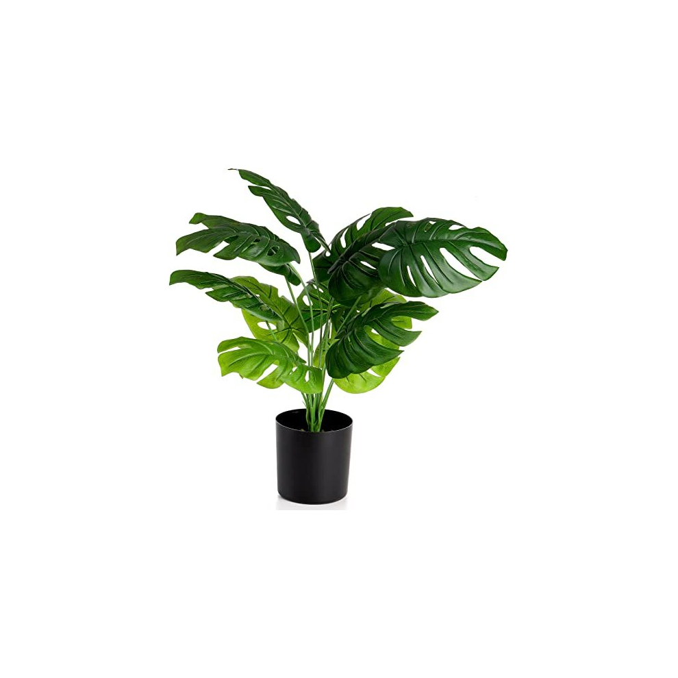 Large Artificial Plants Indoors Monstera Deliciosa Plant with 12 Leaves 23.5"/60cm Tall Faux Tropical Tree Leaves in Black Pot Artificial Plants