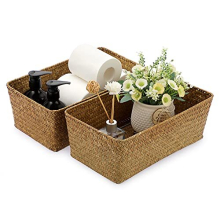 Set of 2 Natural Seagrass Nesting Baskets, Wicker Storage Baskets for Organizing, Handwoven Segrass Basket Bins for Desktop Shelf Cabinet Organizer